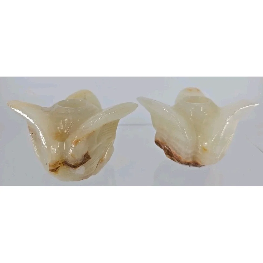 Vintage Pair Of Carved Alabaster Tulip Taper Candle‎ Holder - Mexico Beautiful!